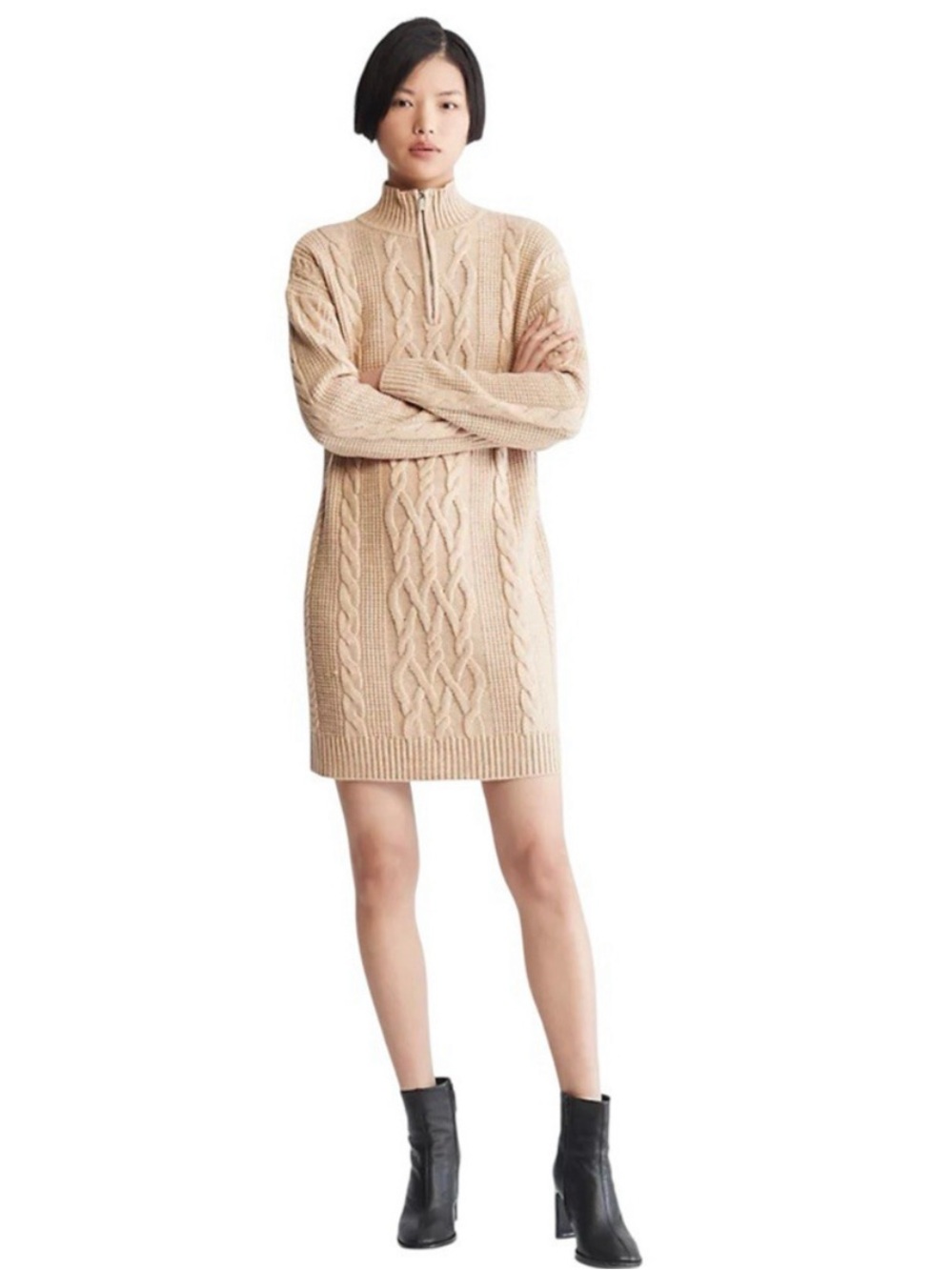 Calvin Klein Womens Med
Chunky Cable Knit Sweater
Dress Beige Wheat Quarter Zip
